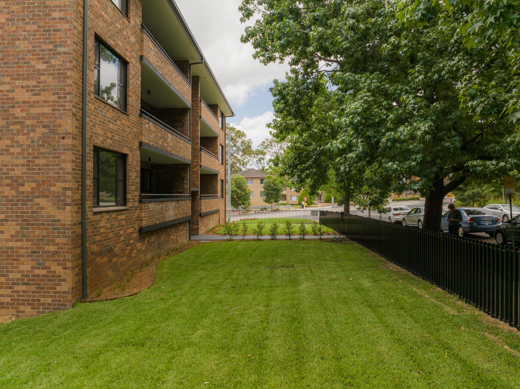 Finished courtyard landscaping with new turf